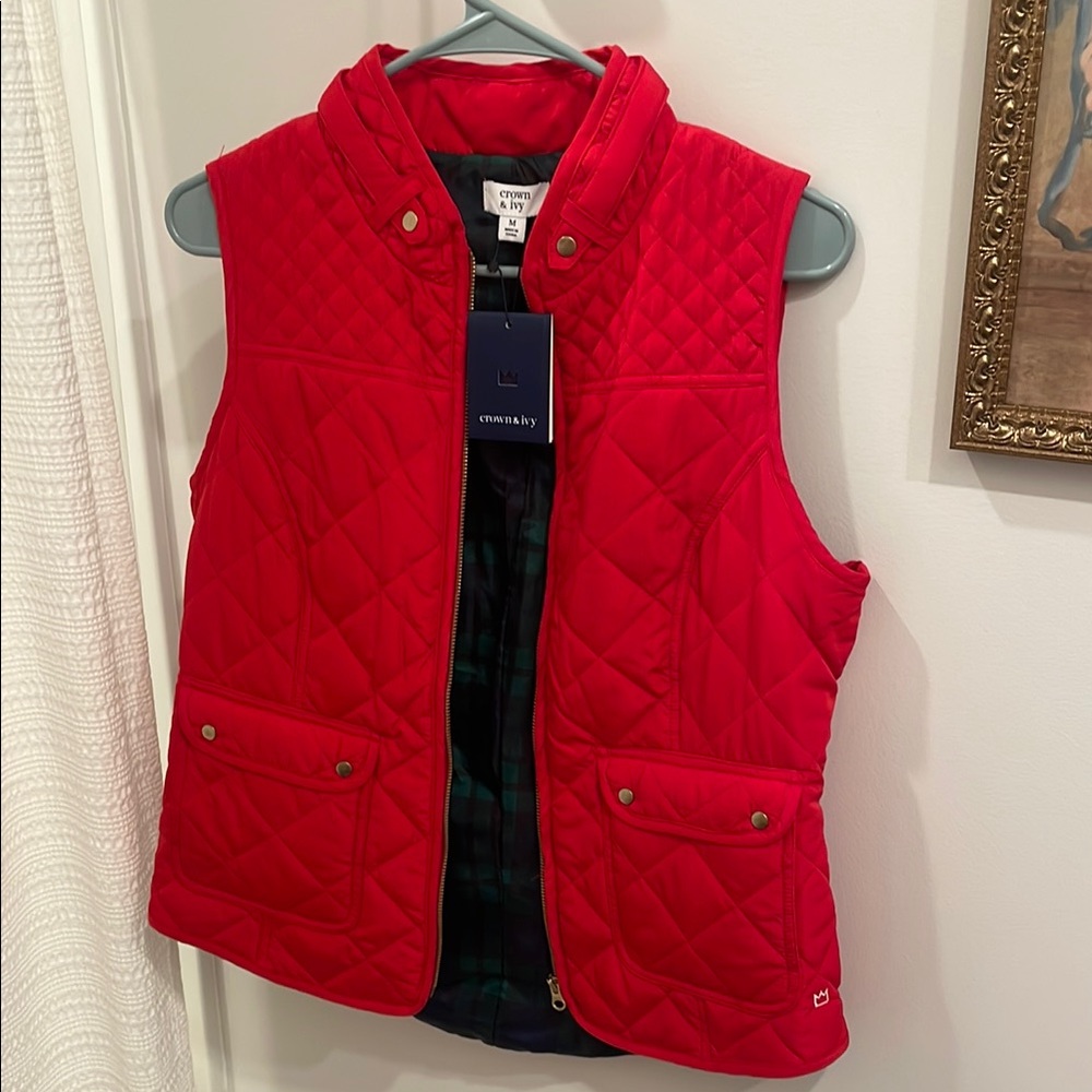 Crown & Ivy Red Quilted Puffer Vest